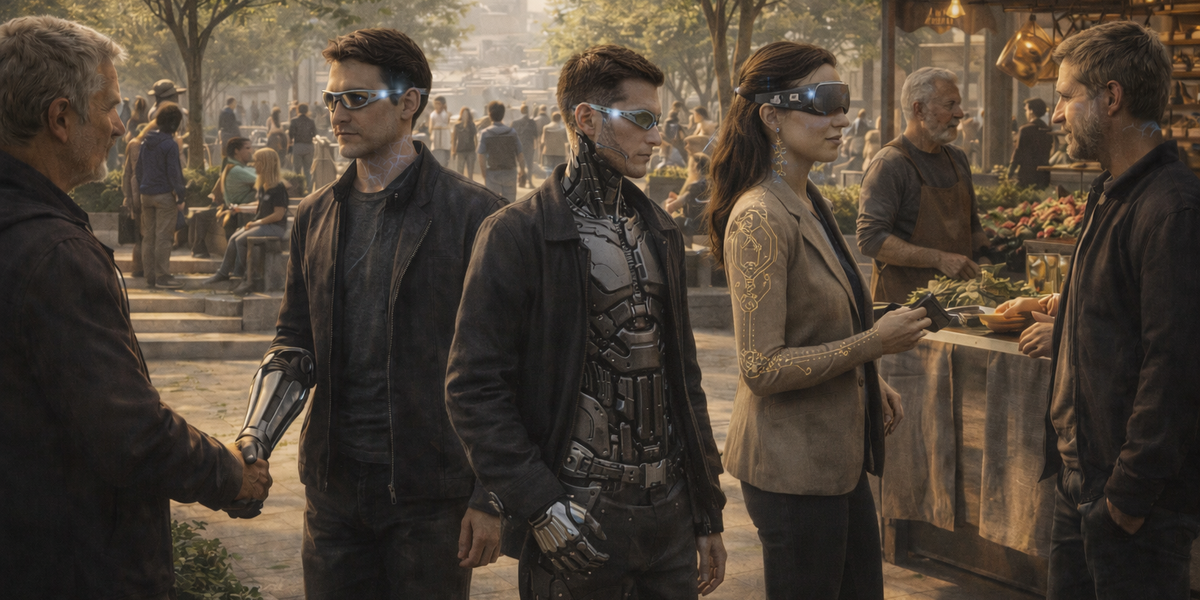 VMSS cyborg citizens — humans with significant augmentation, integrated into civilizational life across every layer